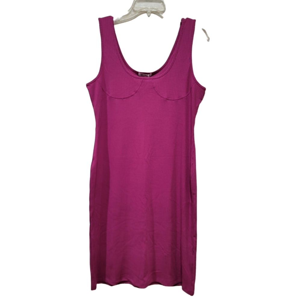 Sunro Women's Pink Stretchy Ribbed Sleeveless Scoop Neck Bodycon Dress, Size XXL